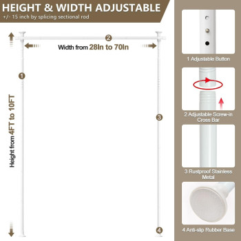 Room Divider No Drilling Curtain Rod For Room Separation 410Ft H 2870Inchw Adjustable Heavy Duty Floor To Ceiling Room P