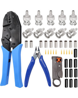 Taiss Coaxial Cable Tool Kit Bnc Crimp Tool With 10Pcs Bnc Male Crimp Connector Coaxial Cable Stripper Cutter Wire Cable Cutter