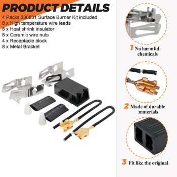 Upgraded 4Pack 330031 Range Burner Receptacle Kit By Beaquicy Replacement For Whirlpool Kenmore Rangestove Replaces 81439