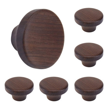 Tighall 6Pcs Round Wooden Single Hole Drawer Handles 156 Cabinet Knobs 1 Hole Hardware Handles Decorative Furniture Knobs Fo