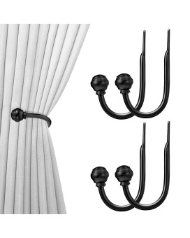 Hion Curtain Holdbacks Black 4Pcs Curtain Tiebacks Wall Mounted Curtain Hooks Holders For Drapes