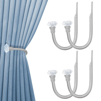 Hion Curtain Holdbacks Silver 4Pcs Curtain Tiebacks Wall Mounted Curtain Hooks Holders For Drapes