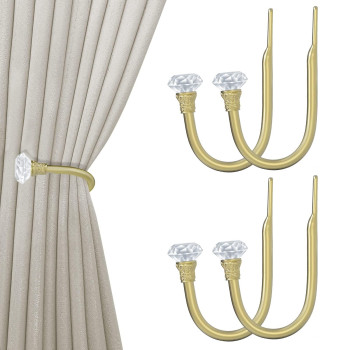 Hion Curtain Holdbacks Gold 4Pcs Curtain Tiebacks Wall Mounted Curtain Hooks Holders For Drapes