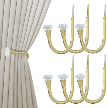 Hion Curtain Holdbacks Gold 6Pcs Curtain Tiebacks Wall Mounted Curtain Hooks Holders For Drapes