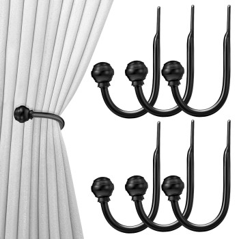 Hion Curtain Holdbacks Black 6Pcs Curtain Tiebacks Wall Mounted Curtain Hooks Holders For Drapes