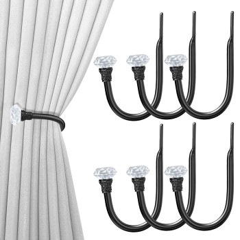 Hion Curtain Holdbacks Black 6Pcs Curtain Tiebacks Wall Mounted Curtain Hooks Holders For Drapes