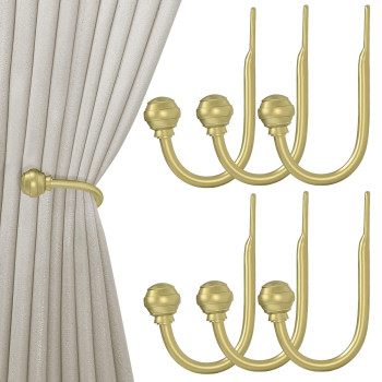 Hion Curtain Holdbacks Gold 6Pcs Curtain Tiebacks Wall Mounted Curtain Hooks Holders For Drapes