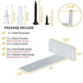 Zgo Floating Shelf Brackets Shelf Brackets Heavy Duty White Metal L Brackets For Shelves Wall Brackets For Shelves 6 Inch Fl