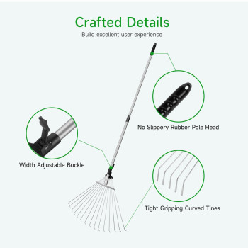 Greatbuddy Adjustable Leaf Rake 723 Expandable Width Perfect For Shrub Flower Bed Lawn Yard Garden Cleaning Lightwei