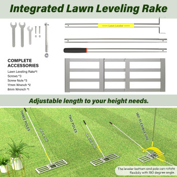 Lawn Leveling Rake 30 X 10 Inch Lawn Leveler Rake With Adjustable Stainless Steel Handle Lawn Level Tool For Soil With Handle