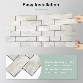 Stickgoo 10Sheet Subway Tile Cream Peel And Stick Backsplash Beige Stone Texture With Grey Grout Kitchen Backsplash Wall Tile