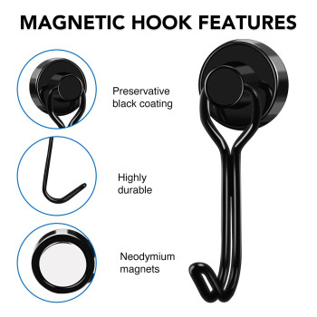 Lovimag Black Magnet Hooks 25Lbs Swivel Magnetic Hooks For Hanging Strong Magnetic Hooks For Cruise Cabins Locker Accessories