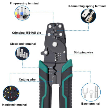 Smseace Wire Crimping Tool Wire Crimper Stripper And Cutterfor Insulatedbareheat Shrink Connectors2210 Awg Multifunctional