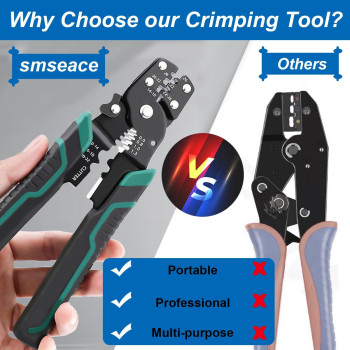 Smseace Wire Crimping Tool Wire Crimper Stripper And Cutterfor Insulatedbareheat Shrink Connectors2210 Awg Multifunctional