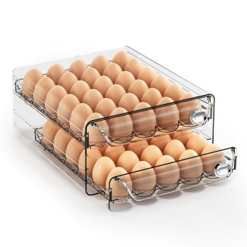 60 Eggs Organizer For Refrigerator Large Egg Holder For Fridge Clear Egg Container For Refrigerator Stackable Egg Storage Tra