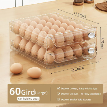 60 Eggs Organizer For Refrigerator Large Egg Holder For Fridge Clear Egg Container For Refrigerator Stackable Egg Storage Tra