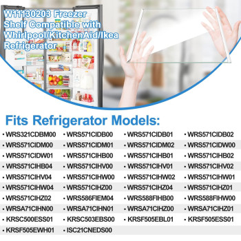 2 Pack Upgraded W11130203 Freezer Glass Shelf Replacement Compatible With Whirlpool Freezer Shelf Replacement Refrigerator Gla