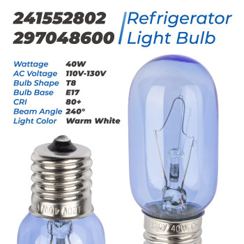 297048600 241552802 Refrigerator Light Bulb Replacement T8 120V 40W Compatible With Whirlpool Electrolux Kenmore Kitchenaid Frig