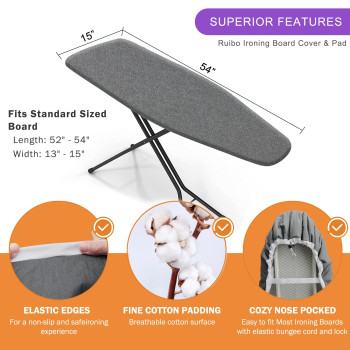 Ruibo Ironing Board Cover And Pad Extra Thick Heavy Duty Padding 4 Layers Scorch And Stain Resistant Elastic Edge Fit Standard