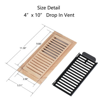 Hardwood Red Oak Floor Register Drop In Vent Cover 4X10 Inch With Damper Unfinished