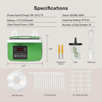 Vivosun Solar Automatic Drip Irrigation Kits With Timer 3W Output Solar Powered Auto Drip Irrigation System 15 Pots Garden Pl