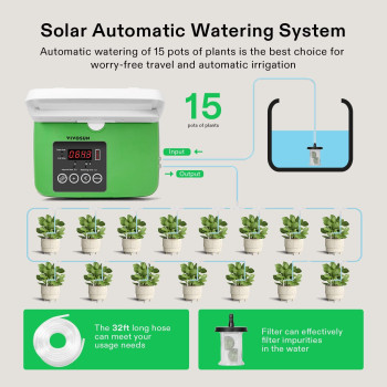 Vivosun Solar Automatic Drip Irrigation Kits With Timer 3W Output Solar Powered Auto Drip Irrigation System 15 Pots Garden Pl