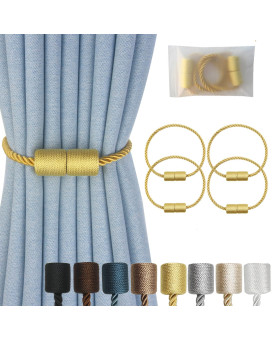 Hangtty Magnetic Curtain Tiebacks 4 Pack Gold Curtain Rope Tieback Curtain Holders For Drapes Modern Tie Backs Decorative Curtai