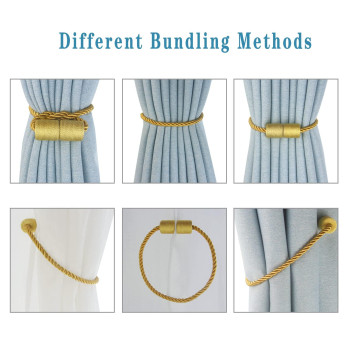 Hangtty Magnetic Curtain Tiebacks 4 Pack Gold Curtain Rope Tieback Curtain Holders For Drapes Modern Tie Backs Decorative Curtai