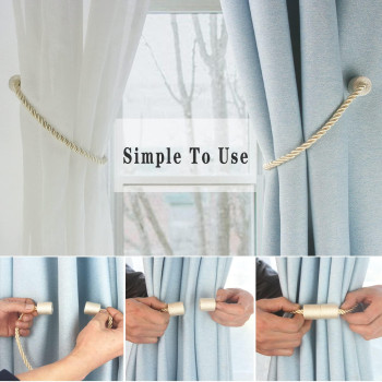 Hangtty Magnetic Curtain Tiebacks 4 Pack Beige Curtain Rope Tieback Curtain Holders For Drapes Modern Tie Backs Decorative Curta