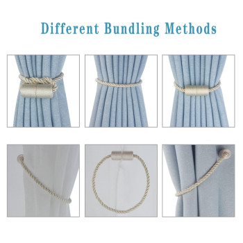 Hangtty Magnetic Curtain Tiebacks 4 Pack Beige Curtain Rope Tieback Curtain Holders For Drapes Modern Tie Backs Decorative Curta