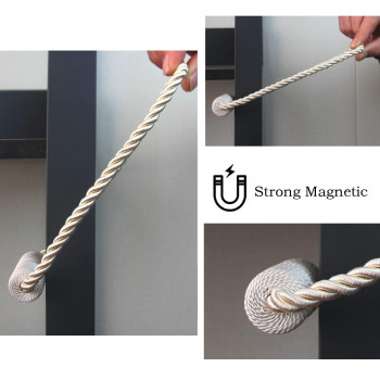 Hangtty Magnetic Curtain Tiebacks 4 Pack Beige Curtain Rope Tieback Curtain Holders For Drapes Modern Tie Backs Decorative Curta