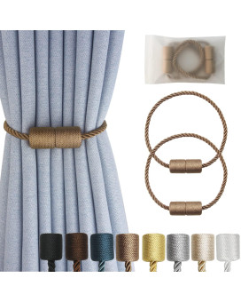 Hangtty Magnetic Curtain Tiebacks 2 Pack Khaki Curtain Rope Tieback Curtain Holders For Drapes Modern Tie Backs Decorative Curta