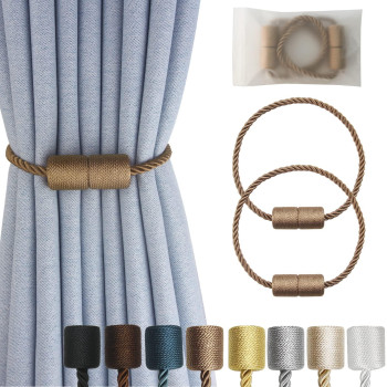 Hangtty Magnetic Curtain Tiebacks 2 Pack Khaki Curtain Rope Tieback Curtain Holders For Drapes Modern Tie Backs Decorative Curta