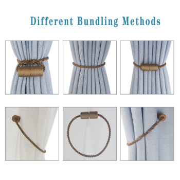 Hangtty Magnetic Curtain Tiebacks 2 Pack Khaki Curtain Rope Tieback Curtain Holders For Drapes Modern Tie Backs Decorative Curta