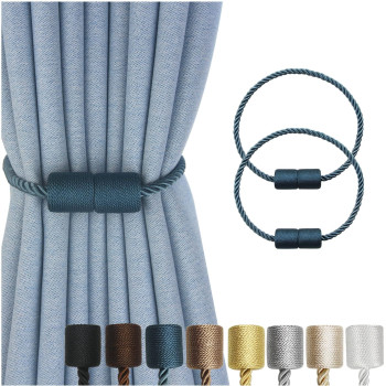 Hangtty Magnetic Curtain Tiebacks 2 Pack Blue Curtain Rope Tieback Curtain Holders For Drapes Modern Tie Backs Decorative Curtai