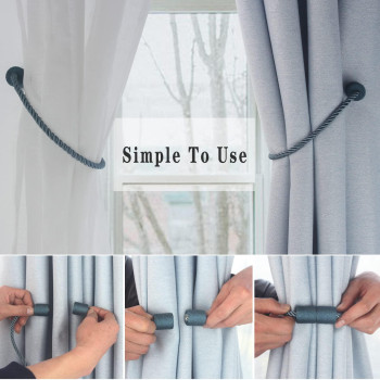 Hangtty Magnetic Curtain Tiebacks 2 Pack Blue Curtain Rope Tieback Curtain Holders For Drapes Modern Tie Backs Decorative Curtai