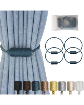 Hangtty Magnetic Curtain Tiebacks 4 Pack Blue Curtain Rope Tieback Curtain Holders For Drapes Modern Tie Backs Decorative Curtai