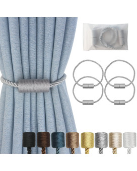 Hangtty Magnetic Curtain Tiebacks 4 Pack Grey Curtain Rope Tieback Curtain Holders For Drapes Modern Tie Backs Decorative Curtai