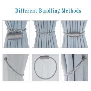 Hangtty Magnetic Curtain Tiebacks 4 Pack Grey Curtain Rope Tieback Curtain Holders For Drapes Modern Tie Backs Decorative Curtai