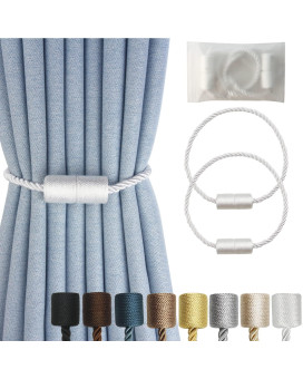 Hangtty Magnetic Curtain Tiebacks 2 Pack White Curtain Rope Tieback Curtain Holders For Drapes Modern Tie Backs Decorative Curta