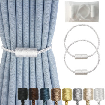 Hangtty Magnetic Curtain Tiebacks 2 Pack White Curtain Rope Tieback Curtain Holders For Drapes Modern Tie Backs Decorative Curta