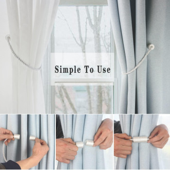 Hangtty Magnetic Curtain Tiebacks 2 Pack White Curtain Rope Tieback Curtain Holders For Drapes Modern Tie Backs Decorative Curta