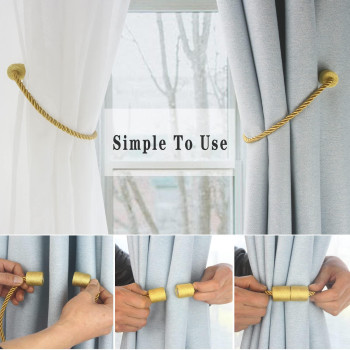 Hangtty Magnetic Curtain Tiebacks 2 Pack Gold Curtain Rope Tieback Curtain Holders For Drapes Modern Tie Backs Decorative Curtai