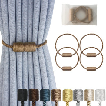 Hangtty Magnetic Curtain Tiebacks 4 Pack Khaki Curtain Rope Tieback Curtain Holders For Drapes Modern Tie Backs Decorative Curta