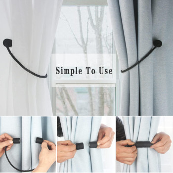 Hangtty Magnetic Curtain Tiebacks 4 Pack Black Curtain Rope Tieback Curtain Holders For Drapes Modern Tie Backs Decorative Curta