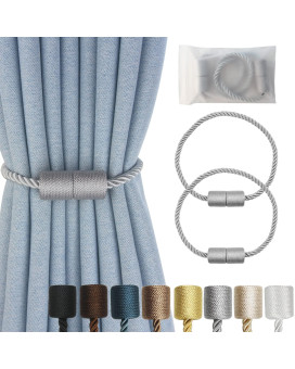 Hangtty Magnetic Curtain Tiebacks 2 Pack Grey Curtain Rope Tieback Curtain Holders For Drapes Modern Tie Backs Decorative Curtai