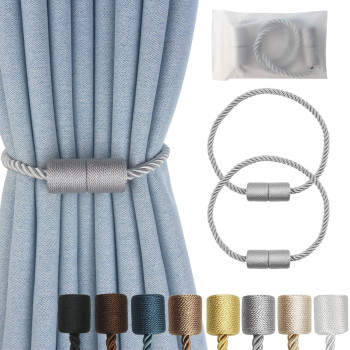 Hangtty Magnetic Curtain Tiebacks 2 Pack Grey Curtain Rope Tieback Curtain Holders For Drapes Modern Tie Backs Decorative Curtai