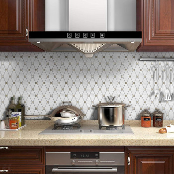 Stickgoo 10 Sheets Peel And Stick Backsplash White Marble Look Pvc Mixed Metal Gold Kitchen Backsplash Dolomite Stick On Backs