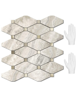 Stickgoo 10 Sheets Peel And Stick Backsplash Beige Marble Look Stick On Mosaic Tiles Matte Pvc Mixed Metal Gold Self Adhesive