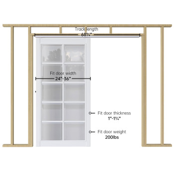 Easelife 6Ft72In Sliding Pocket Door Hardware Kit Commercial Grade Aluminum Box Rail Kit Slide Smoothly Quietly Easy Install No